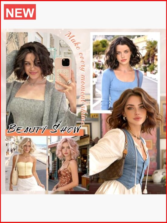 11 Inch Short Bob Wig with Lace Front Soft Wavy Curly Synthetic Hair Heat main image 5